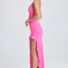 Vestido largo con volantes fruncidos Coraline en rosa lollipop
