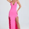 Vestido largo con volantes fruncidos Coraline en rosa lollipop
