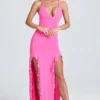 Vestido largo con volantes fruncidos Coraline en rosa lollipop