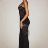 Vestido largo de encaje transparente con cuello cuadrado y fruncido Wintra en negro