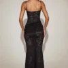 Vestido largo de encaje transparente con cuello cuadrado y fruncido Wintra en negro