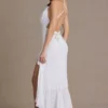 Vestido largo de gasa Emmeline con cuello vuelto y espalda abierta en blanco