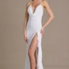 Vestido largo de gasa Emmeline con cuello vuelto y espalda abierta en blanco