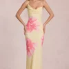 Vestido largo de gasa Fioren con estampado floral amarillo