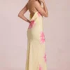 Vestido largo de gasa Fioren con estampado floral amarillo