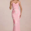 Vestido largo de gasa Fioren con estampado floral rosa