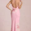 Vestido largo de gasa Fioren con estampado floral rosa