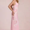 Vestido largo de gasa Fioren con estampado floral rosa