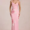 Vestido largo de gasa Fioren con estampado floral rosa