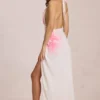 Vestido largo de gasa Solenne con estampado floral blanco