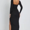 Vestido largo de manga larga con escote pronunciado Marcela en Modal negro