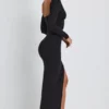 Vestido largo de manga larga con escote pronunciado Marcela en Modal negro