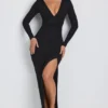 Vestido largo de manga larga con escote pronunciado Marcela en Modal negro