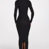 Vestido largo de manga larga con escote pronunciado y tejido de modal acanalado Noa en negro