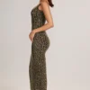 Vestido largo de modal con cuello cuadrado y estampado de leopardo de Soreia