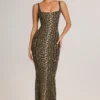 Vestido largo de modal con cuello cuadrado y estampado de leopardo de Soreia
