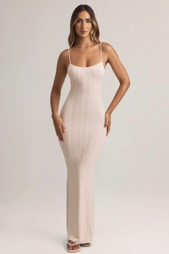 Vestido largo de tirantes con cuello redondo de modal Salma con estampado de rayas