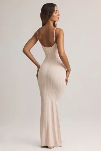 Vestido largo de tirantes con cuello redondo de modal Salma con estampado de rayas