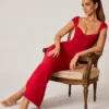Vestido largo Dolcezza con escote corazón en rojo
