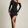 Vestido largo drapeado asimétrico Blythe en negro