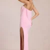 Vestido largo drapeado con top bandeau Caliane en rosa flor