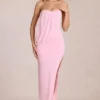 Vestido largo drapeado con top bandeau Caliane en rosa flor