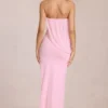 Vestido largo drapeado con top bandeau Caliane en rosa flor