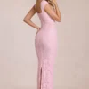 Vestido largo Elisa con cuello corazón en rosa flor