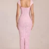 Vestido largo Elisa con cuello corazón en rosa flor