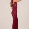 Vestido largo Elisa con escote corazón en rojo cereza