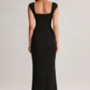Vestido largo Elva de modal con cuello corazón y cintura drapeada en negro