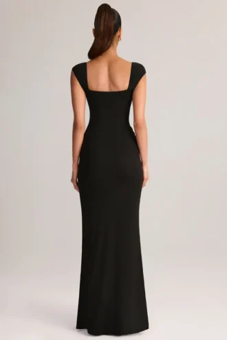 Vestido largo Elva de modal con cuello corazón y cintura drapeada en negro