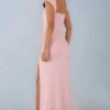Vestido largo Elva de modal con cuello corazón y cintura drapeada en rosa palo