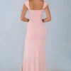 Vestido largo Elva de modal con cuello corazón y cintura drapeada en rosa palo