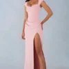 Vestido largo Elva de modal con cuello corazón y cintura drapeada en rosa palo