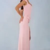 Vestido largo Elva de modal con cuello corazón y cintura drapeada en rosa palo