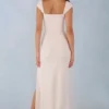 Vestido largo Elva de modal con cuello corazón y cintura fruncida en color marfil