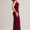 Vestido largo Elva de modal con cuello corazón y cintura fruncida en color vino