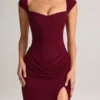 Vestido largo Elva de modal con cuello corazón y cintura fruncida en color vino
