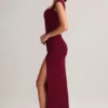 Vestido largo Elva de modal con cuello corazón y cintura fruncida en color vino