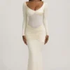 Vestido largo fruncido con lazo Alila en color marfil