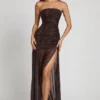 Vestido largo fruncido con top bandeau y adornos de Ersilia en estampado de serpiente con Hotfix