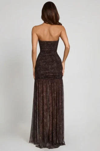 Vestido largo fruncido con top bandeau y adornos de Ersilia en estampado de serpiente con Hotfix