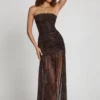Vestido largo fruncido con top bandeau y adornos de Ersilia en estampado de serpiente con Hotfix
