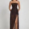 Vestido largo fruncido con top bandeau y adornos de Ersilia en estampado de serpiente con Hotfix