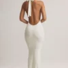 Vestido largo Hallie de modal con cuello halter en blanco