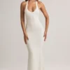 Vestido largo Hallie de modal con cuello halter en blanco