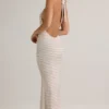 Vestido largo Hallie de modal con cuello halter en rayas rosa y amarillo