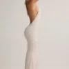 Vestido largo Hallie de modal con cuello halter en rayas rosa y amarillo