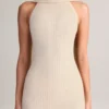 Vestido largo halter con detalle de bufanda de punto acanalado Dree en color crema